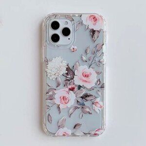 iPhone 11 Phone Case  Pink Rose Floral 2-Layer Protective Clear Cover